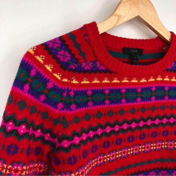 J. Crew Holly Fair Isle Wool Sweater Womens XS Red Crewneck - Picture 5 of 13